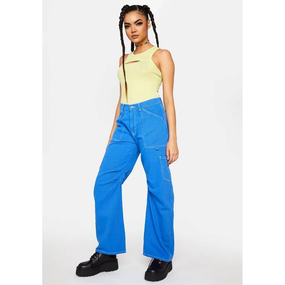 Lioness Cotton Denim High Rise Wide Leg Miami Vice Pants Blue Women's Size S - Picture 3 of 15